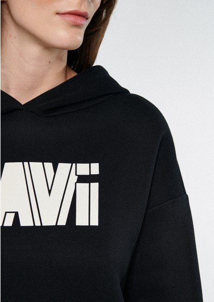 Logo Baskılı Siyah Kapüşonlu Sweatshirt indirimleri
