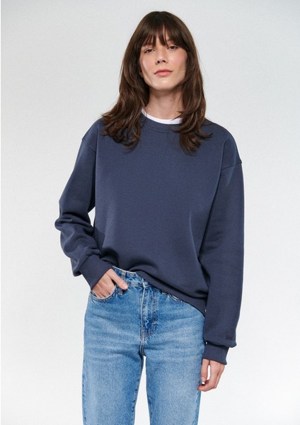 Kadın Bisiklet Yaka Lacivert Basic Sweatshirt 1610198-70726