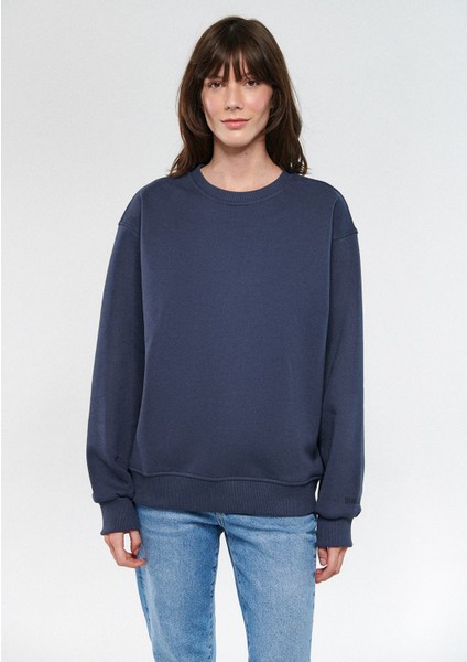 Kadın Bisiklet Yaka Lacivert Basic Sweatshirt 1610198-70726