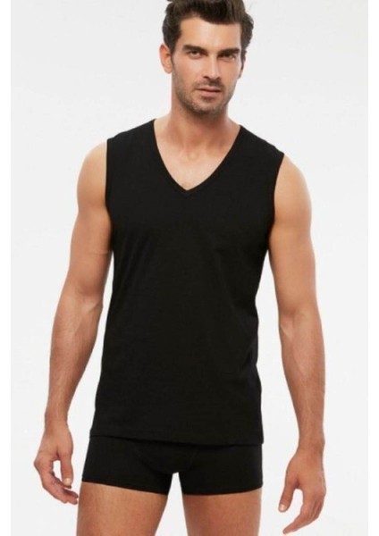 Barry V Yakalı Pamuk 2 Li Erkek Atlet Siyah