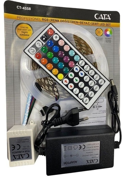 CT-4558 Rgb Şerit LED Seti ( 5 mt Rgb LED 3 Renk + Trafo + Rgb Kumanda )