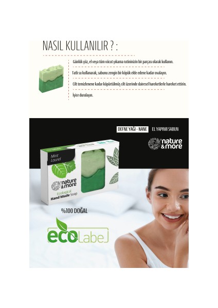 Nature More Ekolojik Doğal El Yapımı Sabun - Defne Yağı , Nane 100 gr modelleri