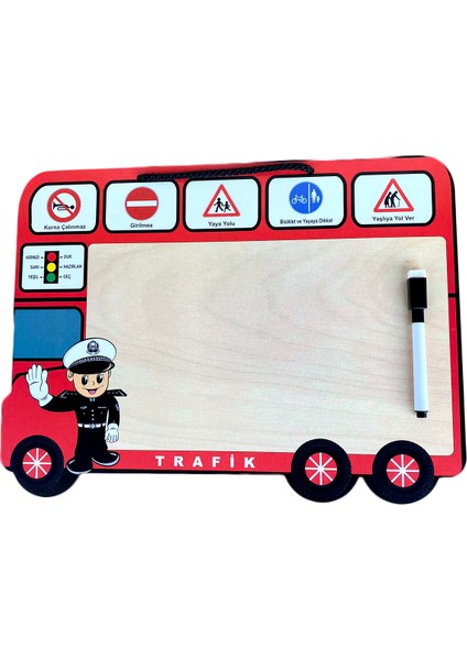 Eğitici Ahşap Oyuncak Trafik Işaretleri Temalı Yazı Tahtası