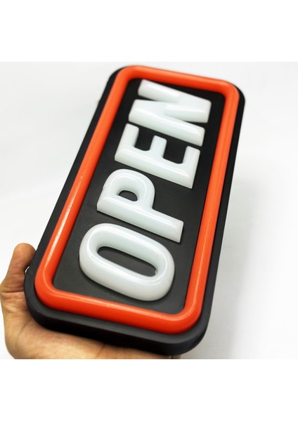 'open' Işıklı Özel Tabela-Led ile Neon Görünümlü Tabela Kırmızı Çizgi (25X12CM)