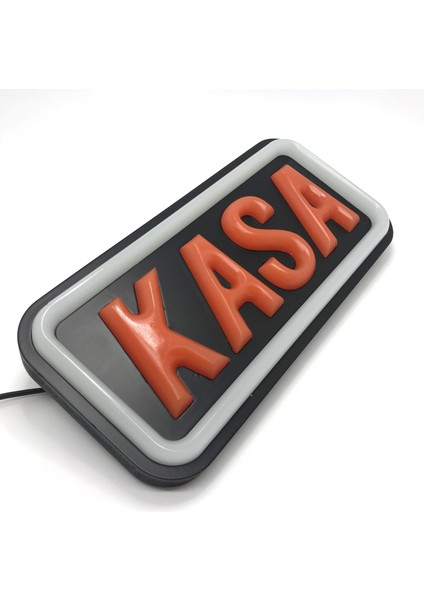 'kasa' Işıklı Özel Tabela-Led ile Neon Görünümlü Tabela Beyaz Çizgi (25X12CM)