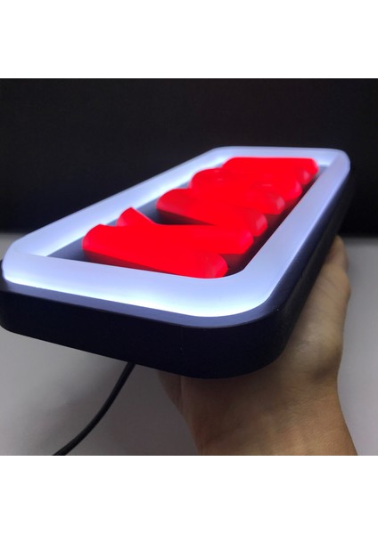 'kasa' Işıklı Özel Tabela-Led ile Neon Görünümlü Tabela Beyaz Çizgi (25X12CM)