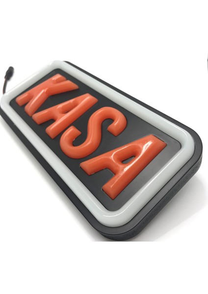 'kasa' Işıklı Özel Tabela-Led ile Neon Görünümlü Tabela Beyaz Çizgi (25X12CM)