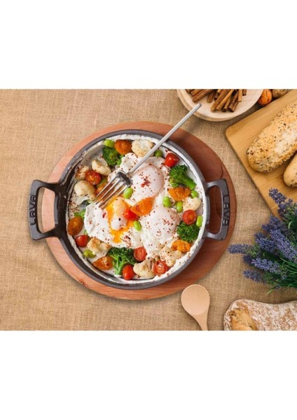 Jasper 24 cm Siyah Döküm Yuvarlak Sahan Tava Metal Kulplu Mangal Tadında