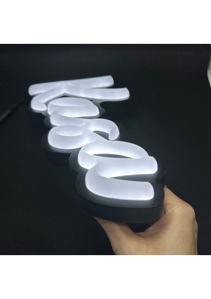 'kasa' Işıklı Özel Tabela-Led ile Neon Görünümlü Tabela_elyazısı Beyaz (29X15CM)