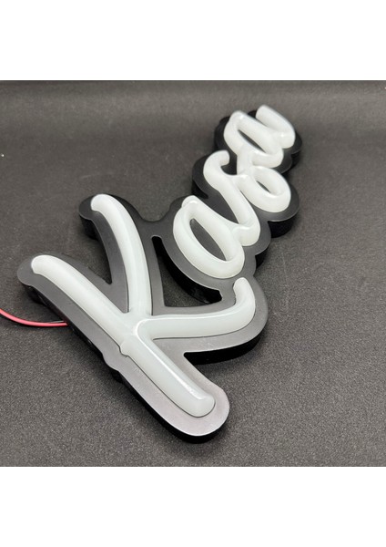 'kasa' Işıklı Özel Tabela-Led ile Neon Görünümlü Tabela_elyazısı Beyaz (29X15CM)