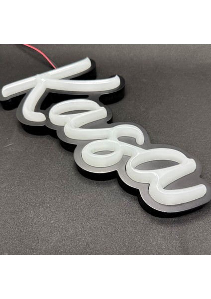 'kasa' Işıklı Özel Tabela-Led ile Neon Görünümlü Tabela_elyazısı Beyaz (29X15CM)