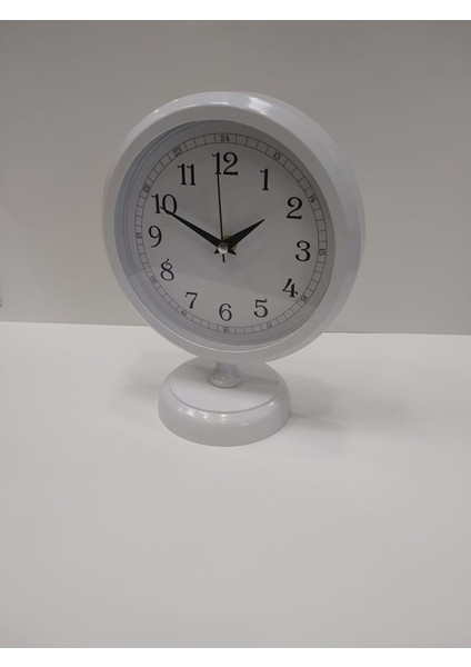 Beyaz Metal Ofis Salon Otel Masa Saati 25*20 cm