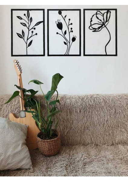 Metal Dekoratif Gelincik Çiçeği Metal Duvar Tablosu 32X45 x 3 Adet Ircr5 3lü Çiçek Tablosu