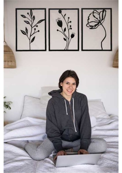 Metal Dekoratif Gelincik Çiçeği Metal Duvar Tablosu 32X45 x 3 Adet Ircr5 3lü Çiçek Tablosu