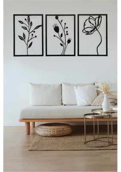 Metal Dekoratif Gelincik Çiçeği Metal Duvar Tablosu 32X45 x 3 Adet Ircr5 3lü Çiçek Tablosu