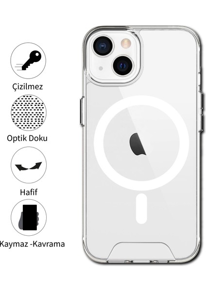 İphone 13 Pro Max - Kamera Çıkıntılı Şeffaf Magsafe Kablosuz Şarj Destekli V-Mags Kılıf