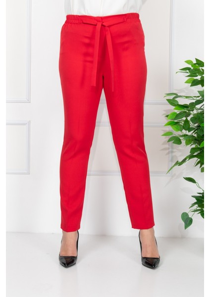 Kadın Büyük Beden Lastikli Yüksek Bel Kumaş Pantolon