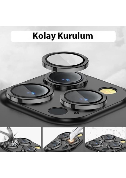 Polham 0.4mm Metal iPhone 14 Pro-14 Pro Max Kamera Lens Koruyucu,3 Adet Set Kamera Koruyucu Kırılmaz