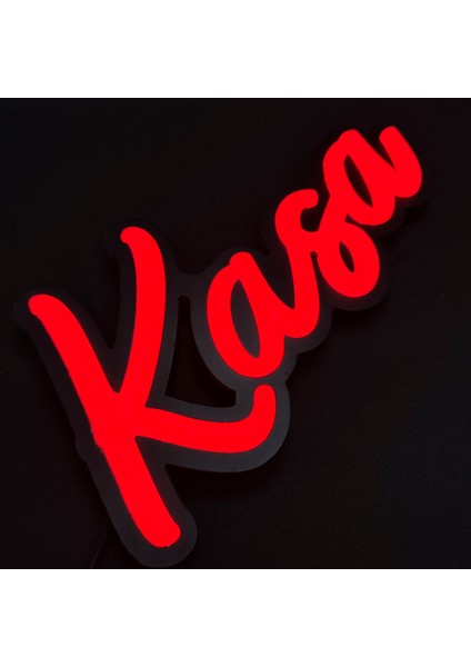 'kasa' Işıklı Özel Tabela-Led ile Neon Görünümlü Tabela Elyazısı Beyaz (29X15CM)