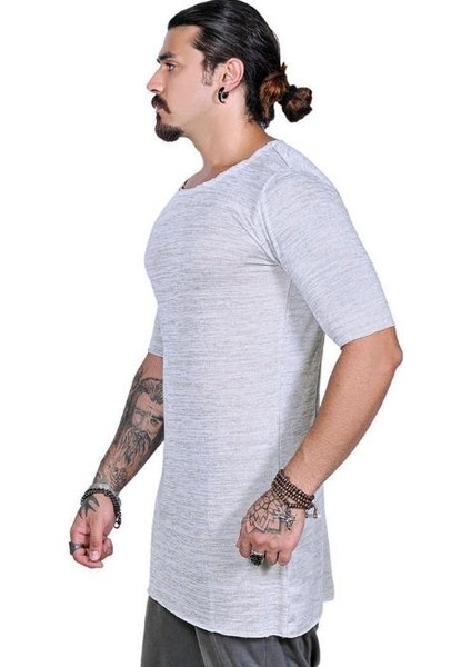 Erkek Özel Tasarım Uzun Keten T-Shirt Gri fiyatları