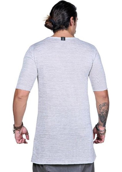 Erkek Özel Tasarım Uzun Keten T-Shirt Gri modelleri