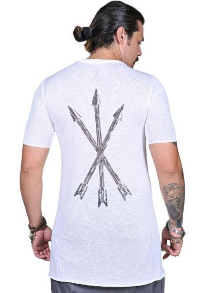 Erkek Kısa Kol Uzun Keten T-Shirt Beyaz fiyatları
