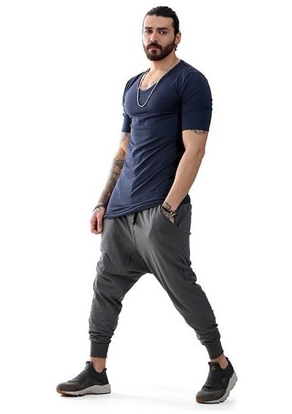 Erkek Bohem Kısa Kol Uzun Tişört Lacivert modelleri