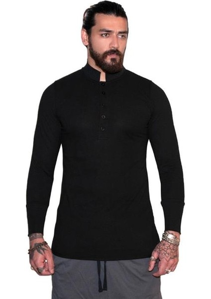 Erkek Bohem Uzun Kol Polo Yaka T-Shirt
