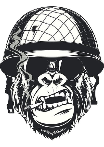 Sticker Master Cool Black And White Gorilla Monkey Soldier Cartoon Vinyl Decal Bumper Sticker 15 cm Oto Motor Pc Etiket