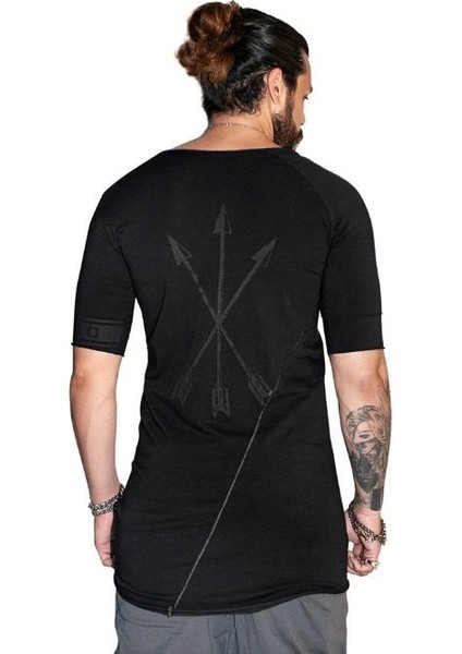 Erkek Bohem Kısa Kol Uzun T-Shirt Siyah modelleri