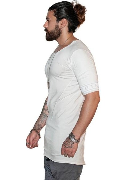 Erkek Bohem Kısa Kol Uzun T-Shirt Beyaz fiyatları