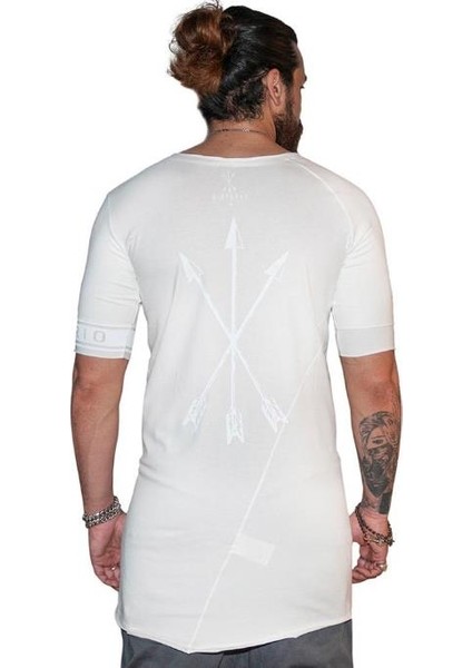 Erkek Bohem Kısa Kol Uzun T-Shirt Beyaz modelleri