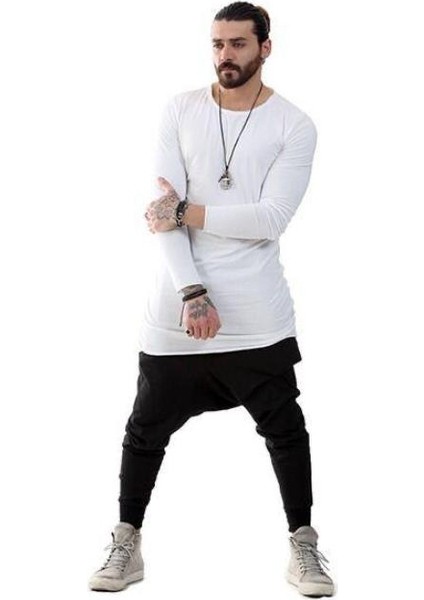 Erkek Bohem Uzun Kol Uzun T-Shirt Beyaz fiyatları