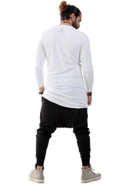 Erkek Bohem Uzun Kol Uzun T-Shirt Beyaz fırsatları