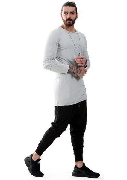 Erkek Bohem Uzun Kol Uzun T-Shirt Gri fiyatları