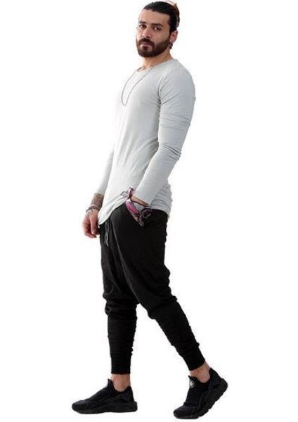 Erkek Bohem Uzun Kol Uzun T-Shirt Gri modelleri