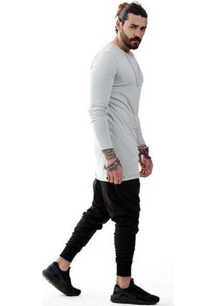 Erkek Bohem Uzun Kol Uzun T-Shirt Gri fırsatları