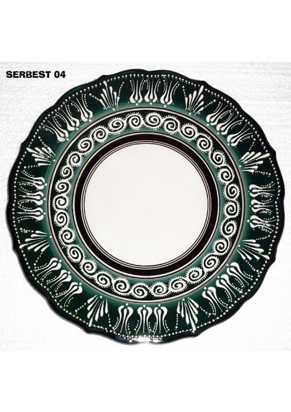 30 cm Resimli Baskılı El Dekoru Kütahya Çini Tabak Yeşil