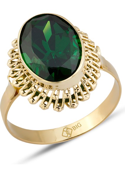 Altın Güverseli Zümrüt Yeşili Renk Yüzük 20