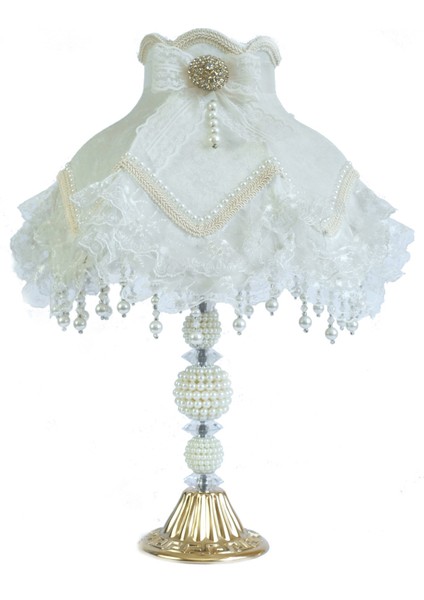 Kadife Kaplı Çiçek Dekorlu Abajur