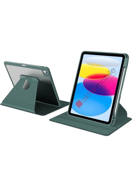 iPad 10. Nesil 2022 10.9" Uyumlu Kılıf 360 Dönebilen Kalem Bölmeli Yatay Dikey Standlı Akıllı Kapak