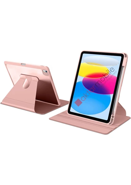 iPad 10. Nesil 2022 10.9" Uyumlu Kılıf 360 Dönebilen Kalem Bölmeli Yatay Dikey Standlı Akıllı Kapak