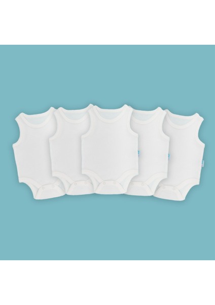 5'li Bebek Atlet Body Zıbın Çıtçıtlı Ekru 100% Pamuk 6-9 Ay