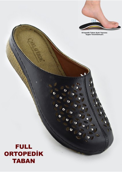 8670 Carlaverde Tam Ortopedik Kapalı Siyah Kadın Terlik Kapalı Terlik