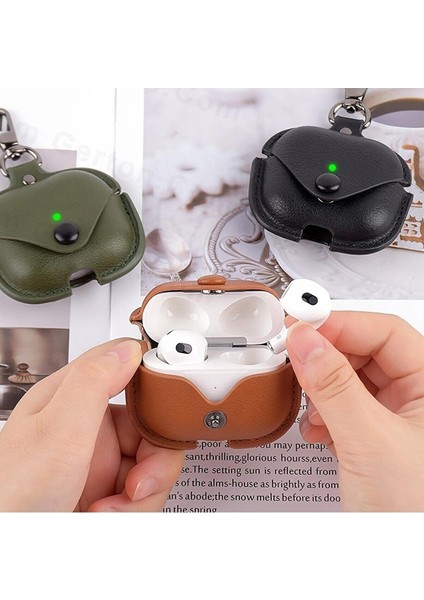 Apple Airpods Pro 2 Uyumlu Deri Şık Görünümlü Çanta+Asma Aparatı Kılıf