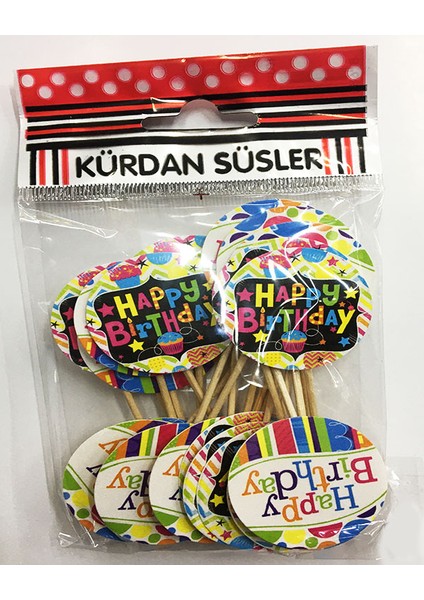 Rengarenk Happy Birthday Parti Kürdan Süsü 20 Adet