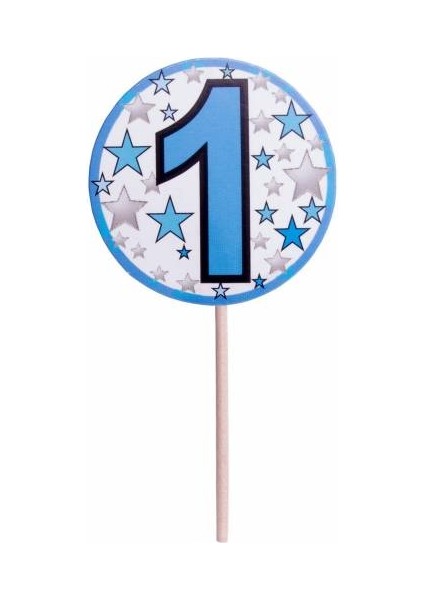 Mavi Renk 1 Yaş Temalı Yıldız Desenli Parti Kürdan Süs 20 Adet