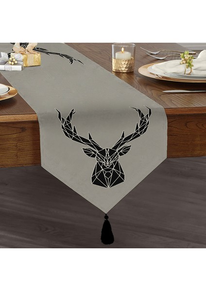 Gri Zemin Geyik Üçgen Püsküllü Ranır - Runner