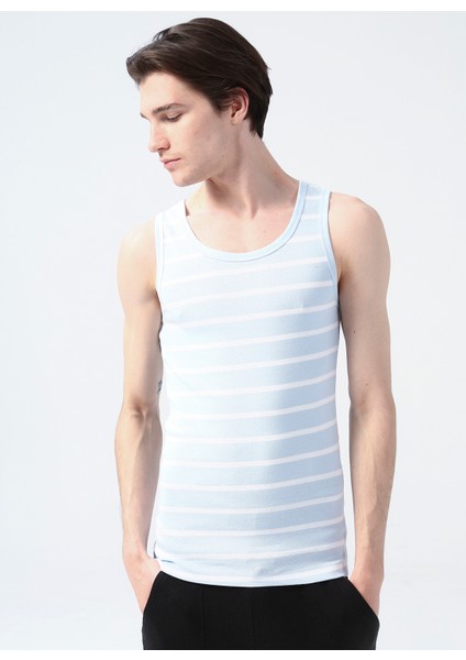 Açık Mavi - Beyaz Erkek Iç Giyim Atlet 100TDNATL007087