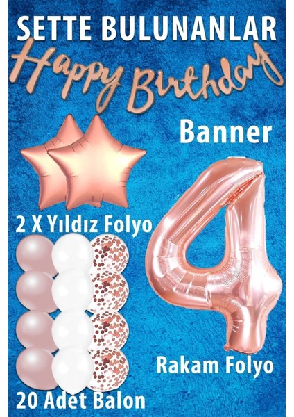 Rose Gold Konsept 1 Yaş Doğum Günü Kutlama Seti; Beyaz Gold Konfetili Balon, Rakam Yıldız Folyo ve Banner fiyatları